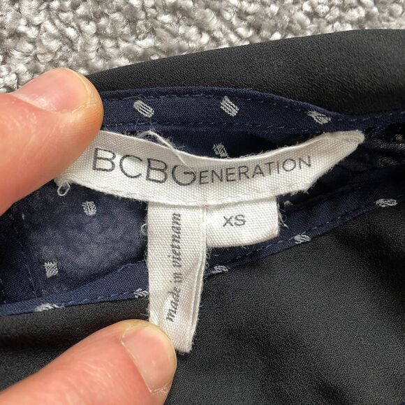 BCBGeneration Blouse Top womens XS Blue Polka Dot Ruffle 3/4 Sleeve Peter Pan - Picture 4 of 7